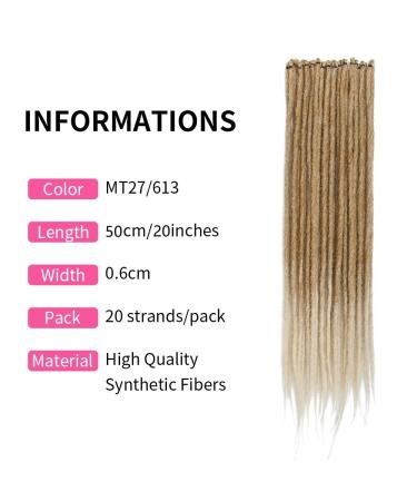 Handmade 20-Inch Thin Synthetic Dreadlock Extensions - 20 Strand Crochet Hair in MT27-613# - Soft Hip-Hop Style Braids for Women - Buy Online on GoSupps.com