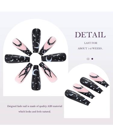 Vatocu Long Pink Flame Tai Chi Press-On Coffin Nails - 24 Pack Ballerina Acrylic Fake Nails for Women & Girls - Black & White Full Cover - Buy Online on GoSupps.com