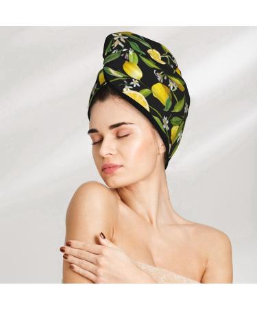 Hair Towel Wrap - Quick Drying Towel Turban with Button for Effortless Hair Care | Lemon Fruits & Flowers Design - Buy Online on GoSupps.com