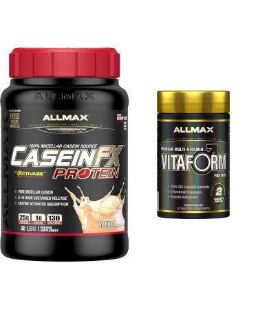 ALLMAX CASEIN-FX Vanilla 2lb & VITAFORM - Premium - Performance Multi-Vitamin for Men - 30-day Supply - 60 Count