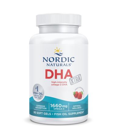 Nordic Naturals DHA Xtra 1660mg Omega-3 Fish Oil with EPA and DHA Strawberry Taste 60 Soft Capsules Lab Tested Soy Free Gluten Free Non-GMO