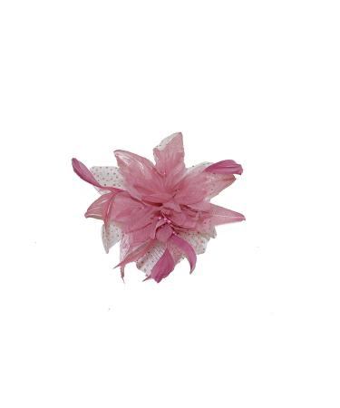 Pink chiffon flower and feather fascinator on comb. Ideal for weddings and other special occasions.