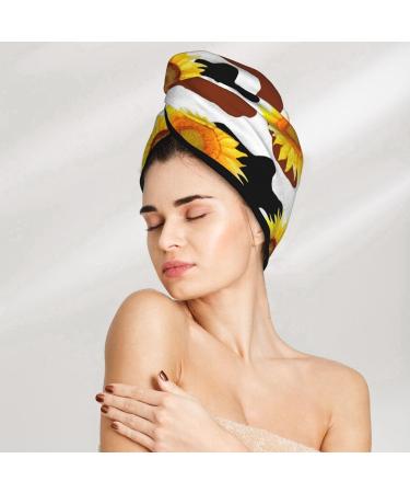Sunflower Cow Microfiber Hair Towel - Soft Super Absorbent Wrap for Women | Quick Dry Coral Velvet Hair Cap for Long Curly & Thick Hair - Buy Online on GoSupps.com