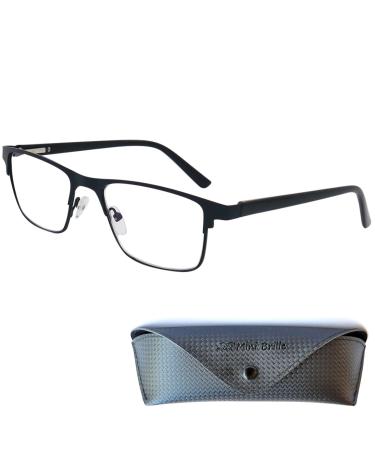 Mini Brille Metal Blue Light Blocking Reading Glasses Rectangle Lenses Stainless Steel Frame (Black) Women and Men Anti Blue Light Filter Black 1.0 Dioptres