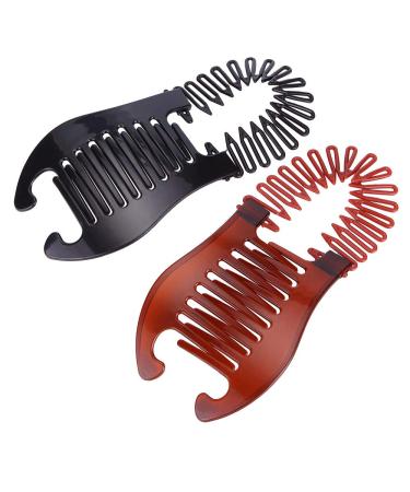 Nifocc Interlocking Banana Combs Stretch Flexible Hair Combs Clips Flexible Ponytail Hair Clincher Hair Accessories for Women and Girls 2 Pcs Brown and Black