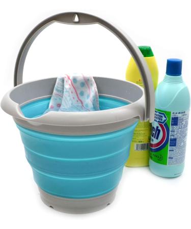 SAMMART 5L Collapsible Plastic Bucket - Portable Fishing Water Pail - Grey/Bright Blue - Buy Online on GoSupps.com