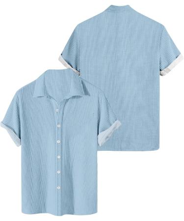 Men's Hawaiian Shirt - Oversized 6XL Blue Waffle Summer T-Shirt Short-Sleeved Button Bar Big Sizes for Beach & Leisure - Buy Online on GoSupps.com