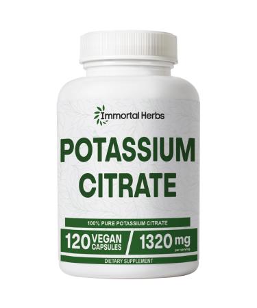 Immortal Herbs Potassium Citrate Supplement 1320mg High Absorption Powder 120 Vegan Capsules Non-GMO & Gluten-Free Potassium Supplements for Women and Men