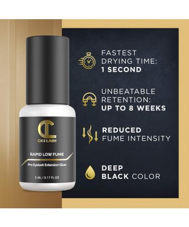 Rapid Low Fume Eyelash Extension Glue - 1 Second Dry for 8 Week Retention - Black Latex Free 5ml for Professionals - Buy Online on GoSupps.com