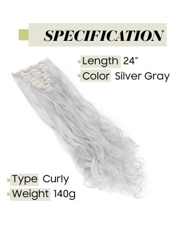 S-noilite 24 Full-Head Clip-In Wavy Hair Extensions - 8PCS Silver Gray Dip Dye 60cm Luxurious Long Hair for All Occasions - Buy Online on GoSupps.com