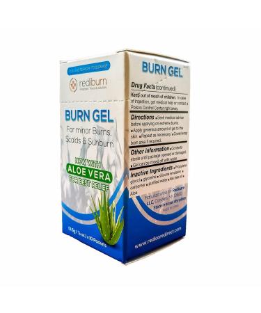 Burn Gel 15/Box Dispenser - Rediburn 3.5g 1/8oz Packets Include Lidocaine, Aloe Vera for Best Relief