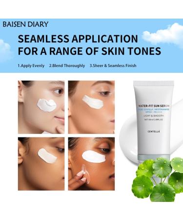 BAISEN DIARY Centella Sunscreen SPF 50 PA++++ Hyalu Cica Water-Fit Sun Serum Lightweight Sunscreen with Centella Asiatica Hydrating & Non-Greasy Sun Protection for Sensitive Skin - Buy Online on GoSupps.com