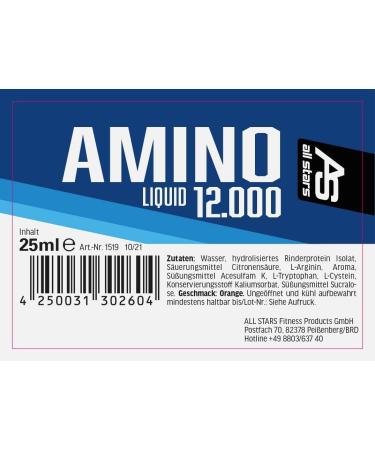 Buy All Stars Amino Liquid - 18x25ml Orange | High-Dose BCAA + Glutamine + L-Arginine Syrup | Sugar-Free Amino Acids Supplement for Mixing - Buy Online on GoSupps.com