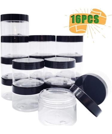16 Pack 4oz Empty Plastic Pot Jars with Black Lids - Leak Proof Cosmetic Containers for Travel Storage - Ideal for Makeup, Slime, Jewelry, Nails, Powder Paint - Buy Online on GoSupps.com