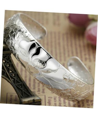 COLLBATH Open Bracelet Bracelets for Women Lotus Open Bangle Delicate Sturdy Silver Plated Carved Bracelet Bangle Jewelry for Ladies - Buy Online on GoSupps.com