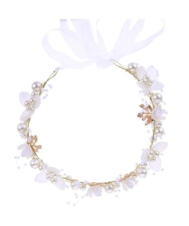 Flower Crown Flower Headband for Wedding Flower Girl Headpiece Flower Crown Pearl Flower Girl Crown Wedding Headband Bridal Flower Headbands Flower Hair Piece for Women Wedding Birthday Party