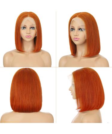 12 Inch Ginger Bob Lace Front Human Hair Wig | Brazilian Orange Short Bob | 150% Density Colored HD Lace Front Wig for Women - Buy Online on GoSupps.com