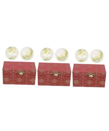 Lurrose 3 sentences gymnastics ball forearmat strength fitness handball jade health ball hand exercise relieve Chinese medicine balls hand trainer ball marble baoding lantian jade older 3.5x3.5cmx3pcs different colors x 3 pieces