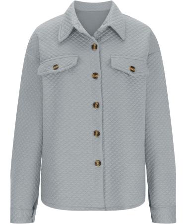 Yihaojia Women's 2023 Fall Oversized Long Sleeve Shacket Jacket Button Down Wool Blend Coats with Pockets Gray#26 XX-Large - Buy Online on GoSupps.com