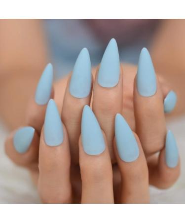 False Nails 24Pcs Baby Blue Reusable Stiletto False Nail Frosted Matte Press On Easy Wear Artificial Long Fake Nails Art Women Decorations L5715 - Buy Online on GoSupps.com