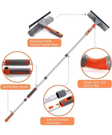 Baban 2 in 1 Squeegee Window Cleaner with 61'' Telescopic Pole - Ideal for Car, Indoor, Outdoor, High Windows - Bendable Head for Easy Cleaning - Includes Elbow and Straight Extension Pole and 2 Pads - Buy Online on GoSupps.com