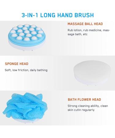Globalstore 3 in 1 Multifunction Shower Brush Set with Long Handle - Back Scrubber, Loofah Mesh Exfoliating Brush, Sponge Bath Brush - for Men and Women - Buy Online on GoSupps.com
