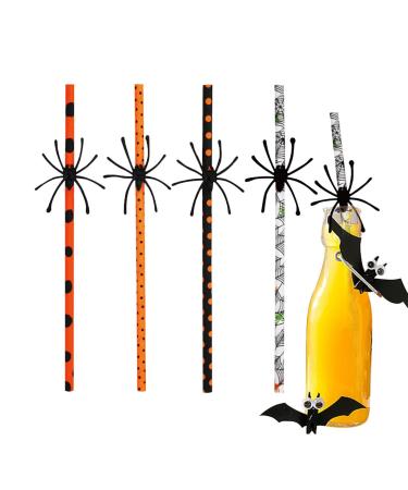 Halloween Straws - Decorative Drinking Paper Straws with Spider Design Halloween Decorative Drinking Straws Halloween Supplies for Kids Pochy 10 Spiders