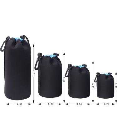 4 Pack Neoprene Camera Lens Pouch Set | Soft Plush, Compatible with Canon, Nikon, Sony, Olympus, and Pentax | Black+Blue - Buy Online on GoSupps.com