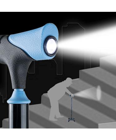 Lightweight Adjustable Quad Cane Blue Walking Stick with The LED Light Balancing Mobility Aid for Men Women Seniors Comfortable Handle Star of Light - Buy Online on GoSupps.com
