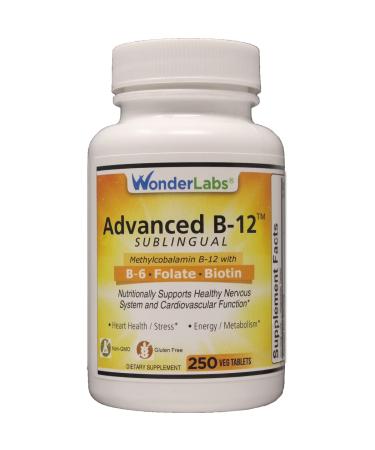 Wonder Laboratories Sublingual Vitamin B12 (1000 mcg) B6 (5mg) Folic Acid(400 mcg) & Biotin (25mcg) - Formulated with Methylcobalamin Vitamin B-12 (250 Tablets)