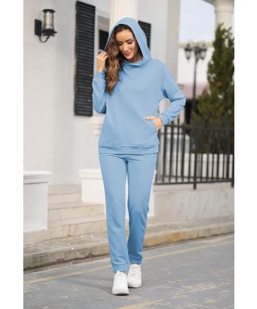 Fixmatti Women Hoodies Tracksuit Set - Blue, Large | Sweatshirt Jogger Pant 2 Piece Outfit - Buy Online on GoSupps.com