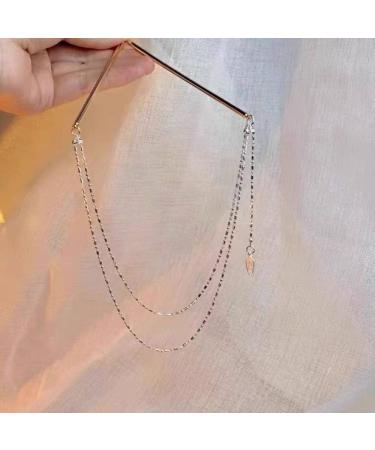 QBODP Hair sticks made of metal with dangling tassel chain hair sticks elegant hairpins traditional classic double-stick hair jewelry for thick hair silver