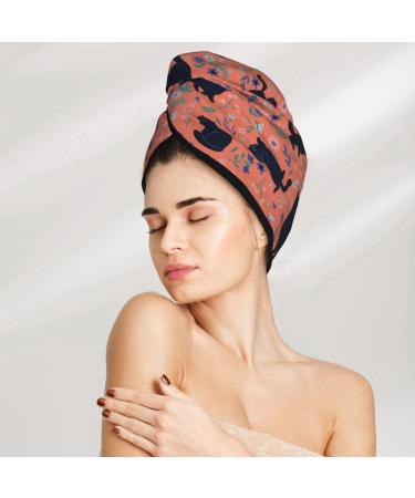 Black Cats -Microfiber Hair Towel Super Absorbent Quick Dry Hair Turbans for Wet Hair Drying Hair Bonnet Cap for Curly Long Thick Hair Hair Towel Wrap with Button for Women Girls Kids