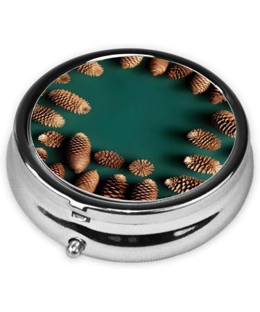 Pine Cone Border Round Pill Box | 3 Compartment Travel Organizer for Purse & Pocket - Buy Online on GoSupps.com