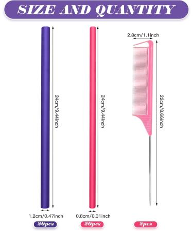 VEGCOO 42 Pcs Flexible Curling Rods Kit 40 Pcs 9.5'' Flexi Rods in 0.3''/0.5'' Diameters with 2 Pcs Steel Pintail Comb for Long Hair Short Hair DIY Hair Salon - Buy Online on GoSupps.com
