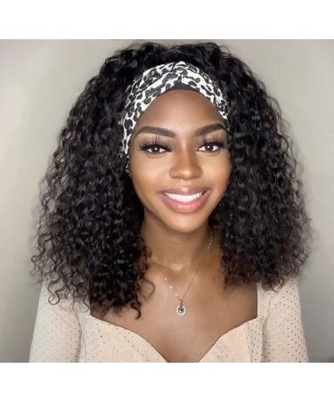 IVCoco Curly Headband Wig Human Hair Glueless None Lace Front Wigs, Headband Human Hair Wigs 180% Density, 10A Grade Brizilian Human Hair Machine Made (14 Inch, Natural Color)… 14 Inch (Pack of 1) Curly wave-1B