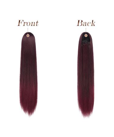 Feshfen 70cm Ponytail Extensions - Black & Burgundy Drawstring Hair Extensions for Women | Long Straight Braid Synthetic Hair - Buy Online on GoSupps.com