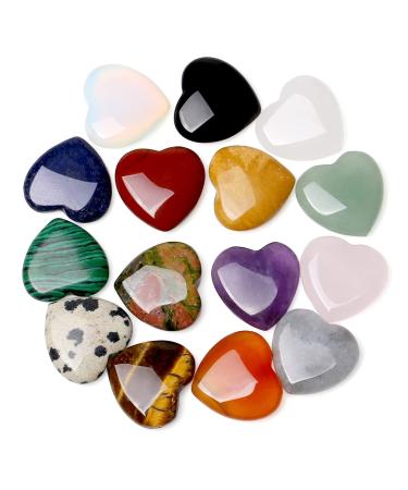 Xiannvxi 15pcs Best Mother Gift Crystals Stones Heart Gemstones Set Heart Stone Heart Little Healing Crystal Heart Rose Quarz Amethyst Love Steine Set Valentine's Day Gift D-Multi-15pcs