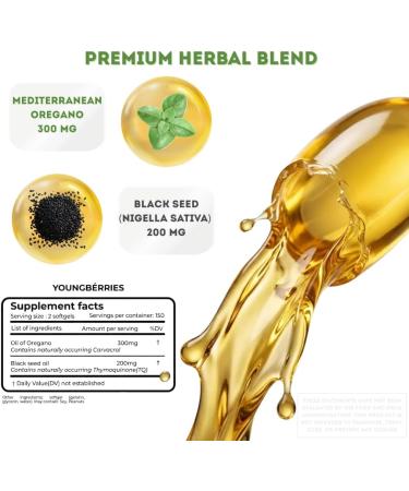 YOUNGBERRIES Oil of Oregano with Black Seed Oil Softgels | 300 Count | Non-GMO | Immune & Wellness Support - Buy Online on GoSupps.com