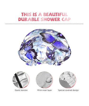 Double Waterproof Purple Butterfly Shower Cap for Women - One Size Large Bathing Hat for All Hair Types - Buy Online on GoSupps.com