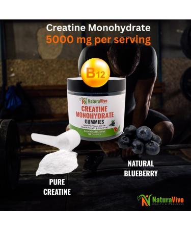 Creatine Monohydrate Gummies 5000mg | Muscle Growth Strength & Recovery Vegan Sugar-Free Blueberry Flavor 120 Count | Sports Nutrition for Men & Women | Non-GMO Gluten-Free GMP Certified - Buy Online on GoSupps.com