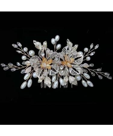 Alloy Leaf and Pearl Embellished Bridal Hair Side Comb: Vintage Flower Wedding Hair Accessory Non-Slip Decoration - Buy Online on GoSupps.com