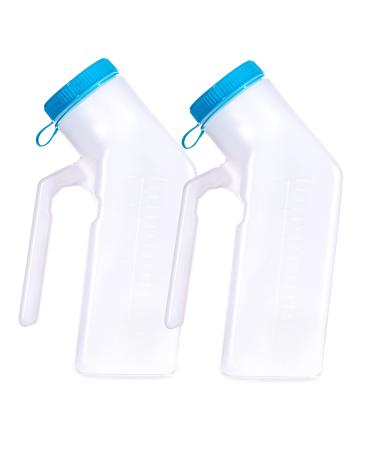 Portable Urinals for Men & Elderly Bottle with Glow Lid in The Dark, Screw Cap 1000ml-Male Urinal Pee Bottle with Spill Proof Plastic Jar for Travel & Urine Collection Pack of 2