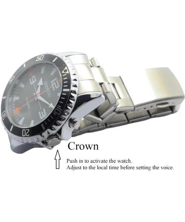 SHMIOU English Talking Watch for Blind Visually Impaired Elderly - Stainless Band Quartz Alarm, Black Dial Silver Frame - Buy Online on GoSupps.com