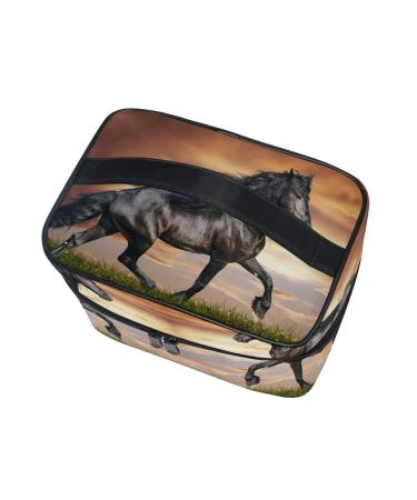 Daisy Black Horse Cosmetic Organizer Bag - Stylish Zipper Makeup & Wash Bag for Women & Girls - International Shipping Available - Buy Online on GoSupps.com