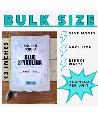 Blue Spirulina Powder - 1lb Pack | 100% Pure Phycocyanin Superfood from Blue Algae | Natural Food Coloring for Smoothies & Protein Drinks | Vegan-Friendly - Buy Online on GoSupps.com