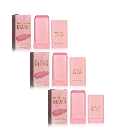 3PCS Cream Blush Stick Smooth Blush Stick Waterproof Moisturizer Stick Matte Highlighter Stick Natural Nude Makeup for Cheek Eyes Lips Pink 19 g (Pack of 3) Pink