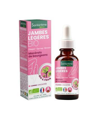 Santarome Bio - Organic Light Legs - Bud Macerate - Circulation Food Supplement - Heavy Legs, Venous Pain - Buds - Chestnut, Red Vine, Chestnut - Bottle 30 ml
