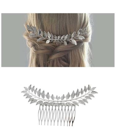 Dervivea Vintage Leaf Hair Comb Barrette Silver Leaves Hair Clips Laurel Leaf Hair Comb Metal Hair Piece Greek Goddess Hair Comb Accessories for Women and Girl Headdress (Silver)