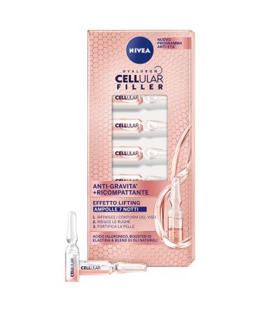 NIVEA CELLULAR FILLER Anti Gravity + Recompacting Ampoules Lifting Effect Face serum x 7 x 8.40 ml, Anti-wrinkle facial serum in ampoules, Hyaluronic acid and elastic face serum